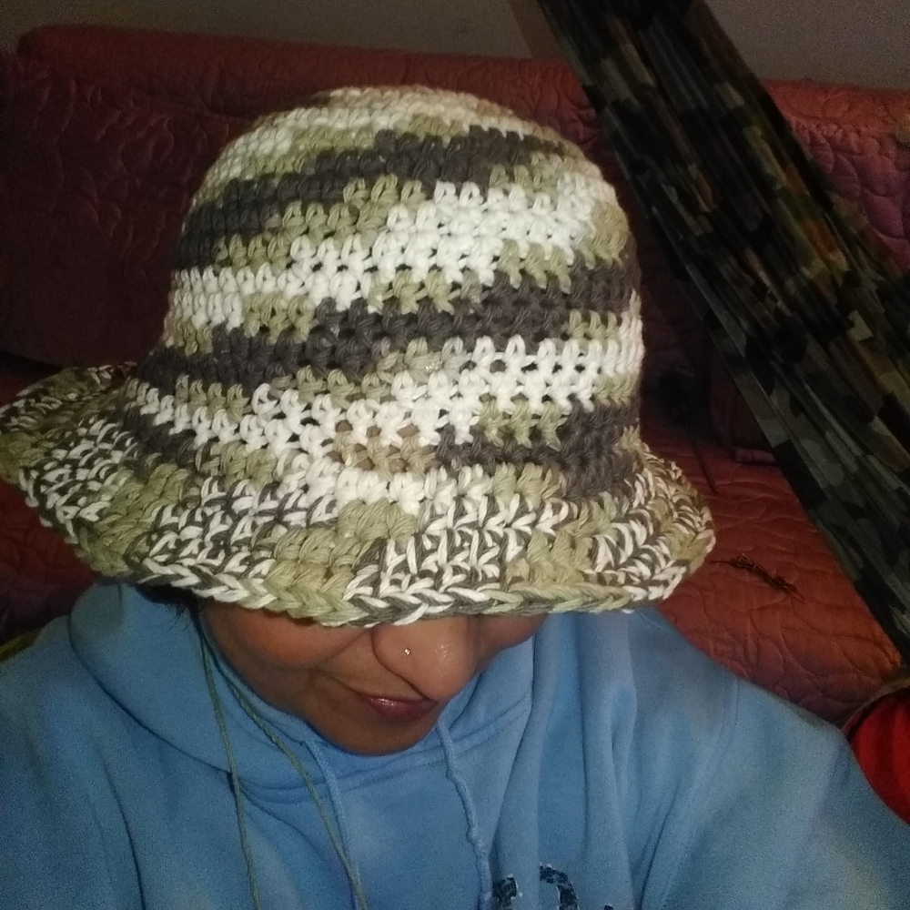 Crochet Bucket sun Hat multicolor greens
